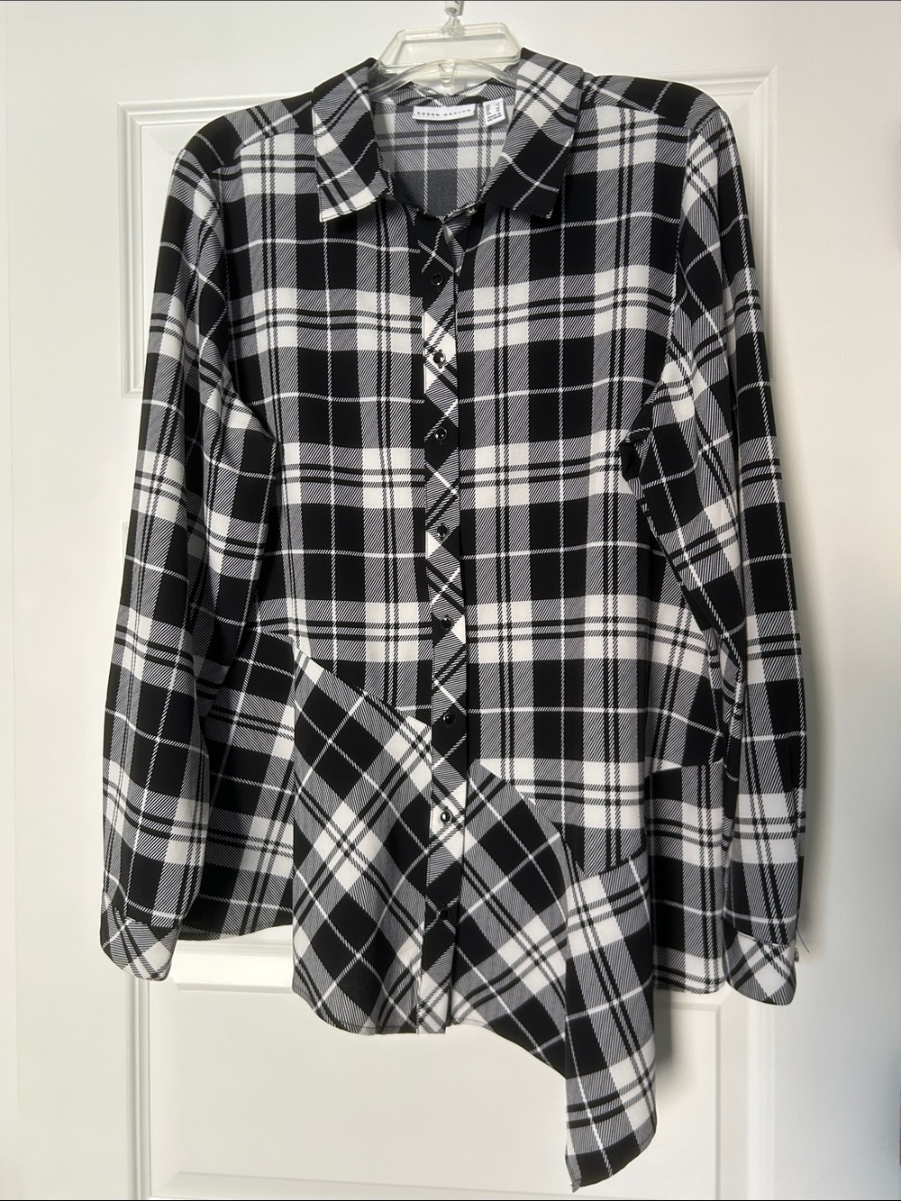 Susan Graver Black and White Plaid Top